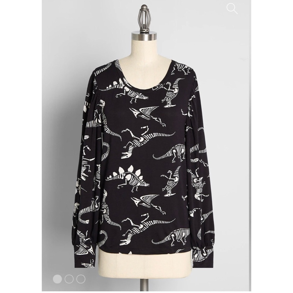 ModCloth Dino Skeletons Basic Long Sleeve Top NWOT